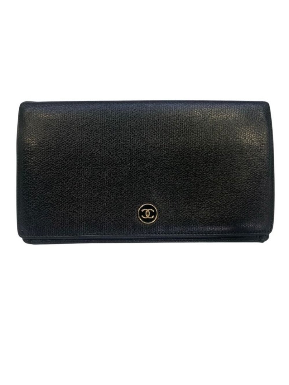 Chanel Bifold Wallet Coco Button Black Leather
